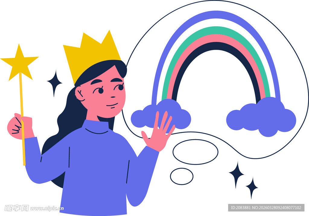 女孩畅想彩虹美景