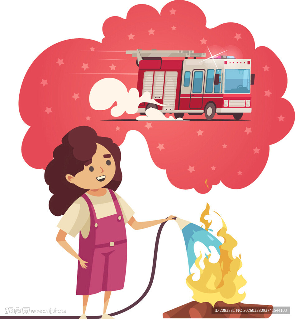 女孩幻想化身消防员灭火