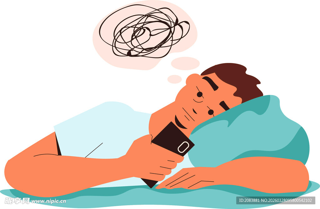 男子躺卧玩手机思绪纷乱