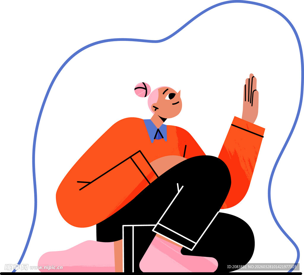 蹲坐思考的卡通人物形象