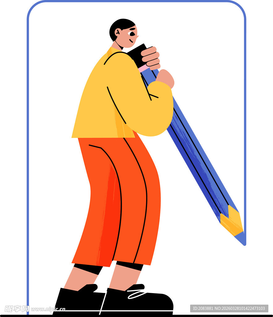 男子扛着巨型铅笔插画