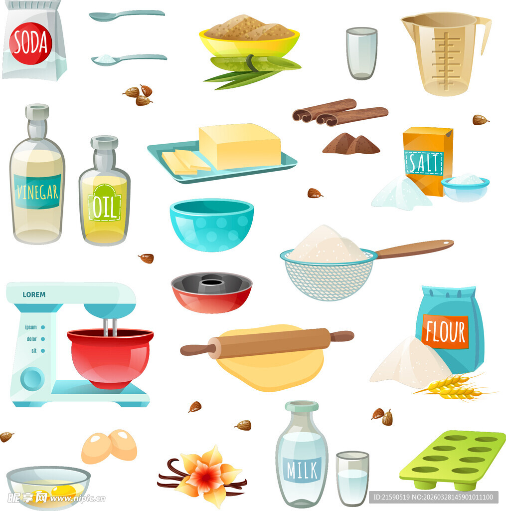 多样烘焙食材与工具展示