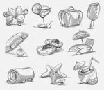 夏日海滩元素手绘插画