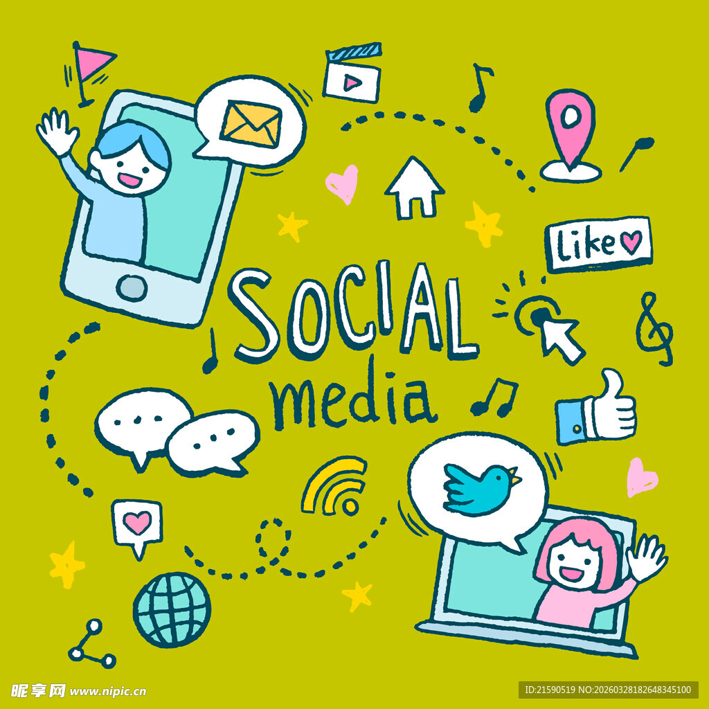 社交媒体相关创意插画