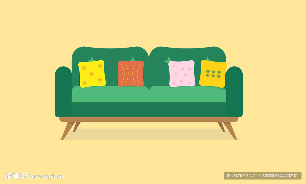 多彩抱枕装点的绿色沙发