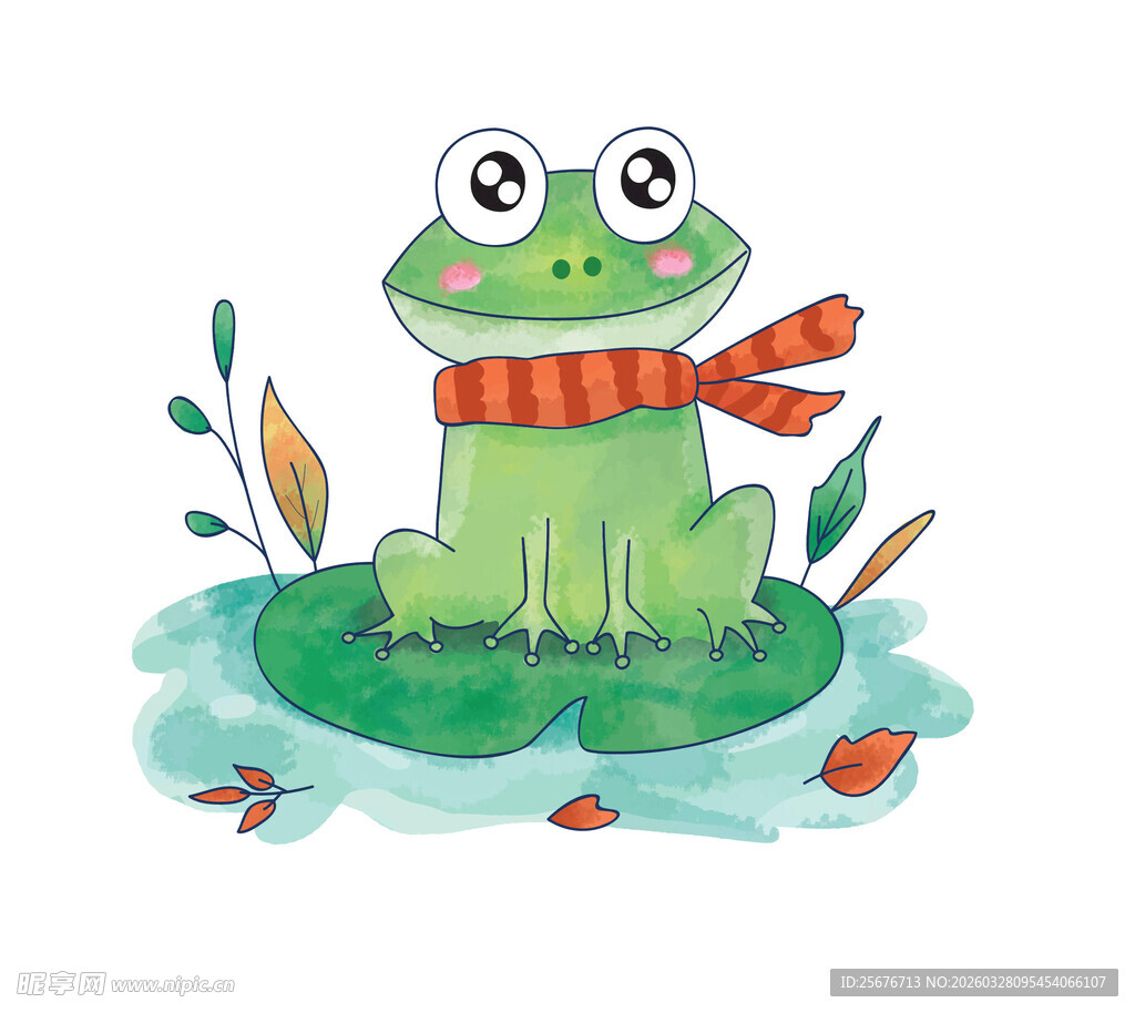 戴围巾的可爱青蛙插画