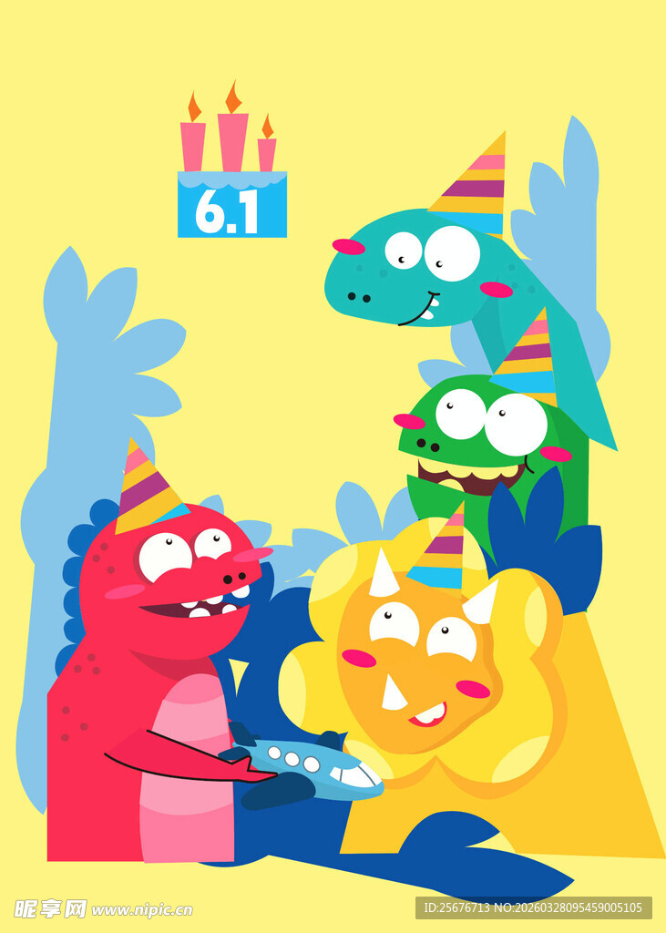 卡通角色庆六一欢乐场景