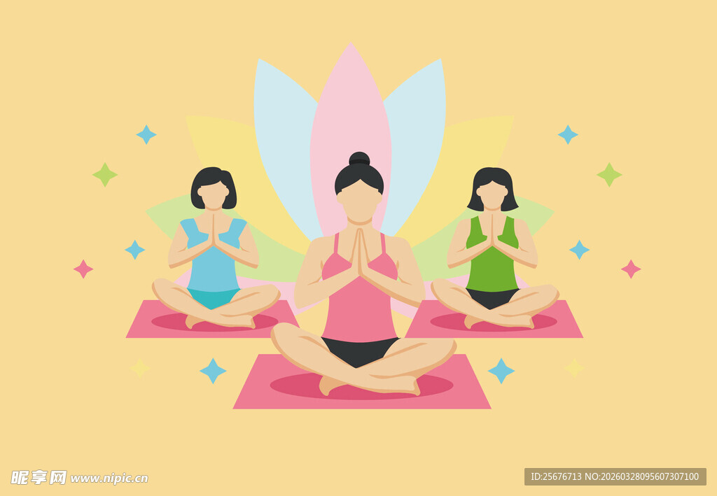 三人同练瑜伽的温馨场景