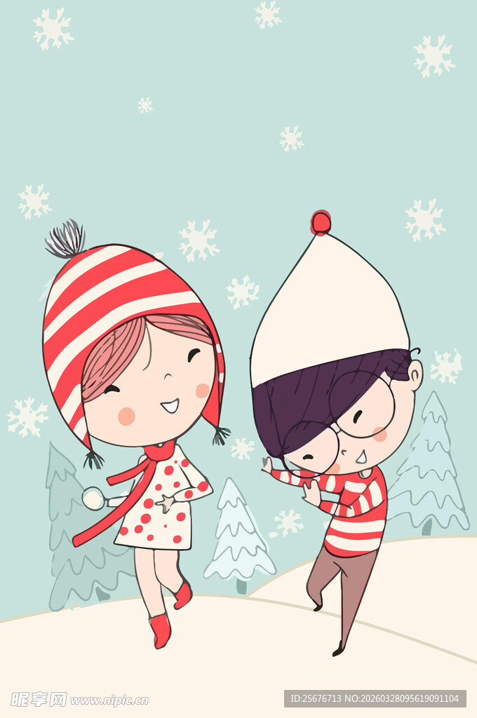 冬日孩童雪地嬉戏