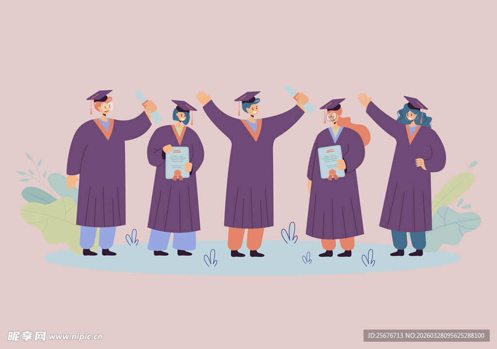 毕业学士欢乐合影留念