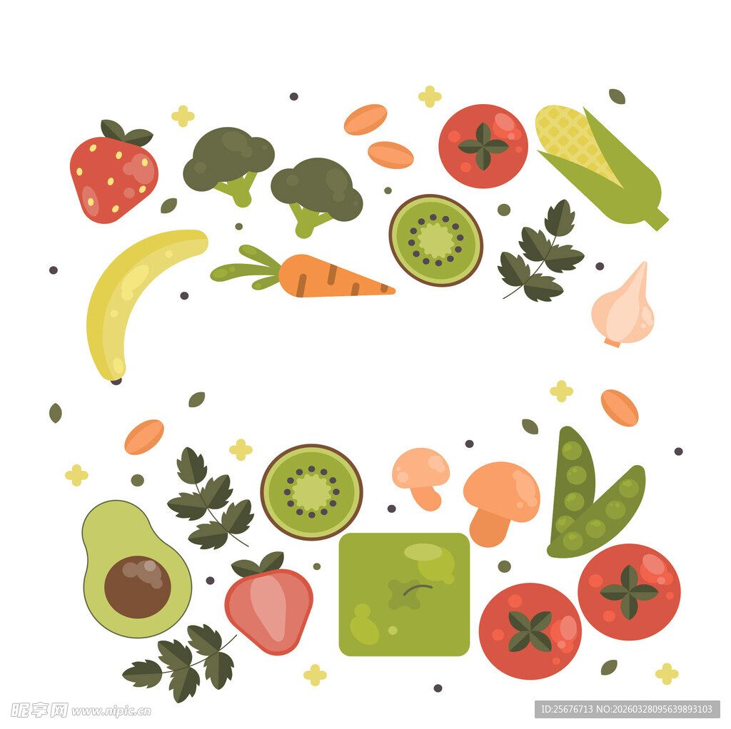 缤纷蔬果环绕的空白区域