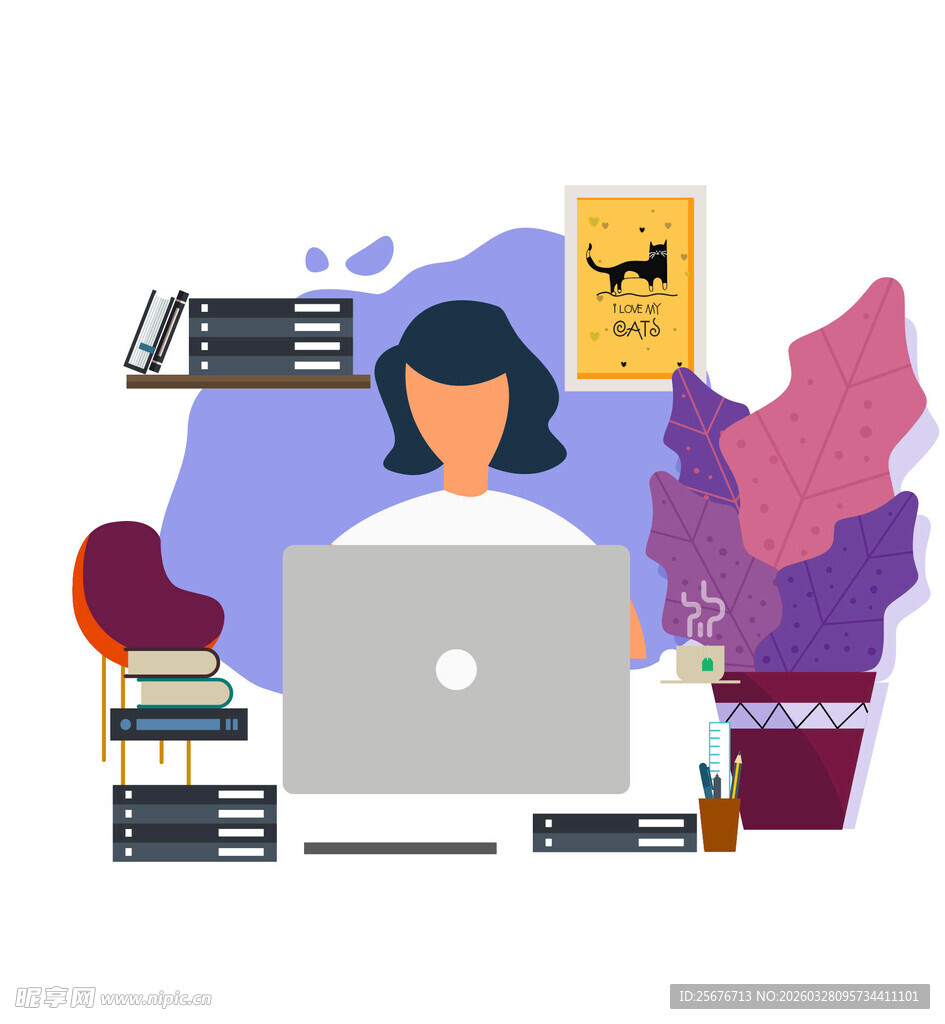 女性专注于电脑前办公场景