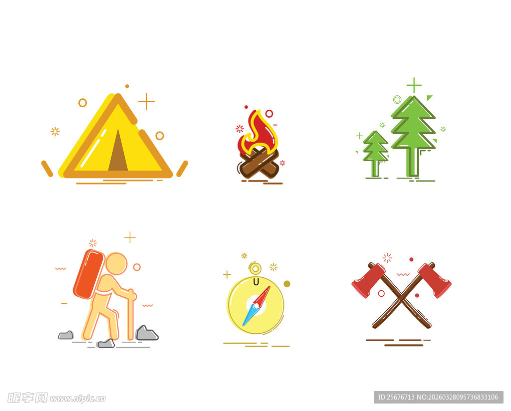 户外露营元素图标集合