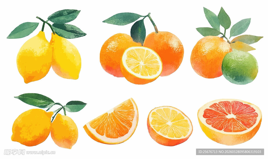 多彩柑橘类水果插画