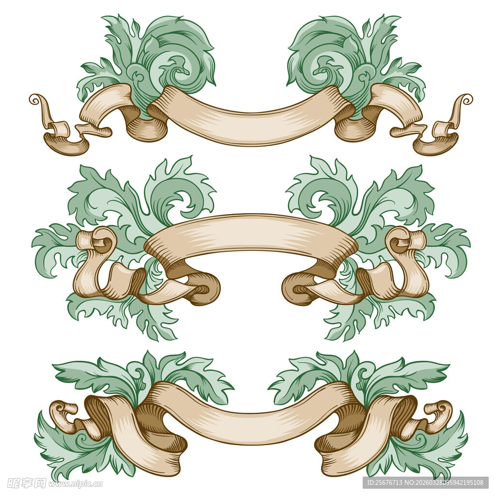 复古装饰性花纹丝带元素