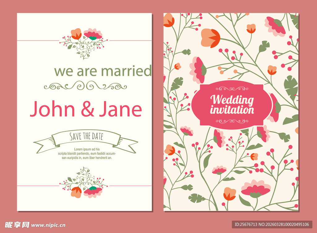 浪漫花卉婚礼请柬设计