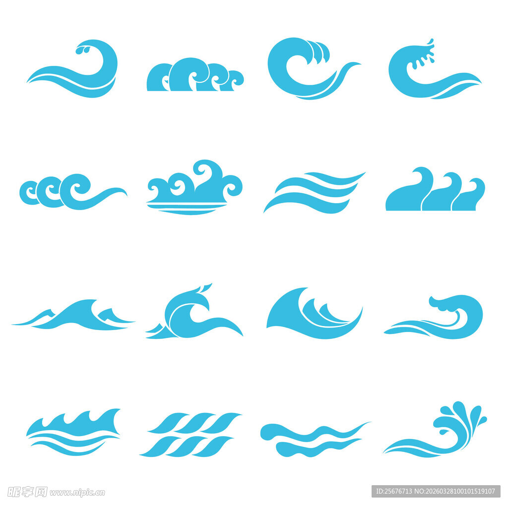 多样蓝色海浪图案集合