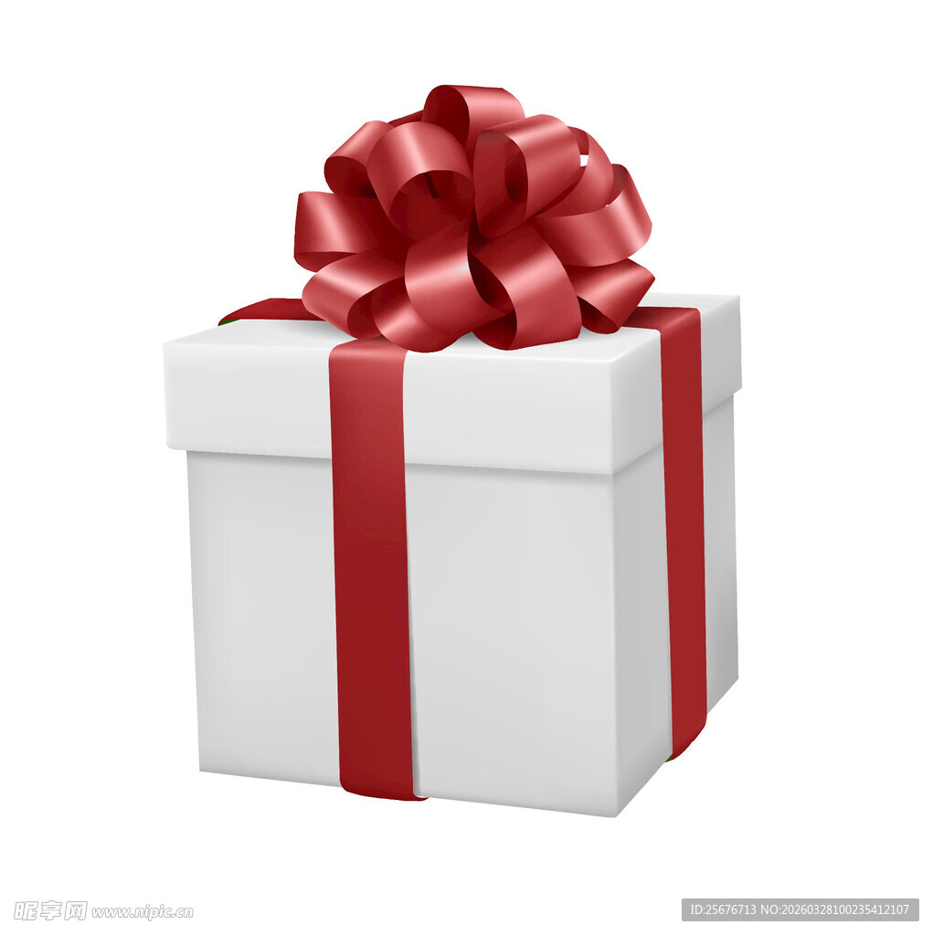 白色礼品盒配红色蝴蝶结