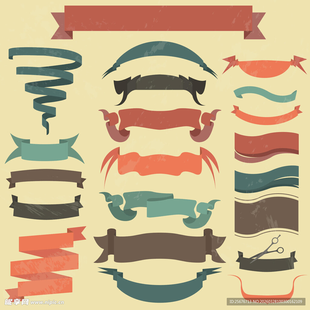 多彩复古风格装饰性彩带