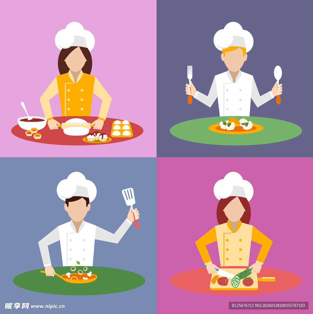 厨师烹饪动作插画