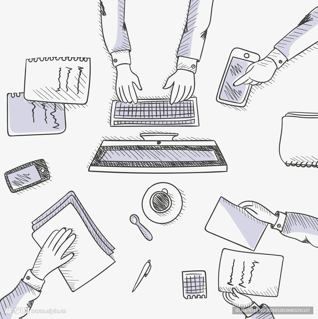 多样办公场景与手部动作