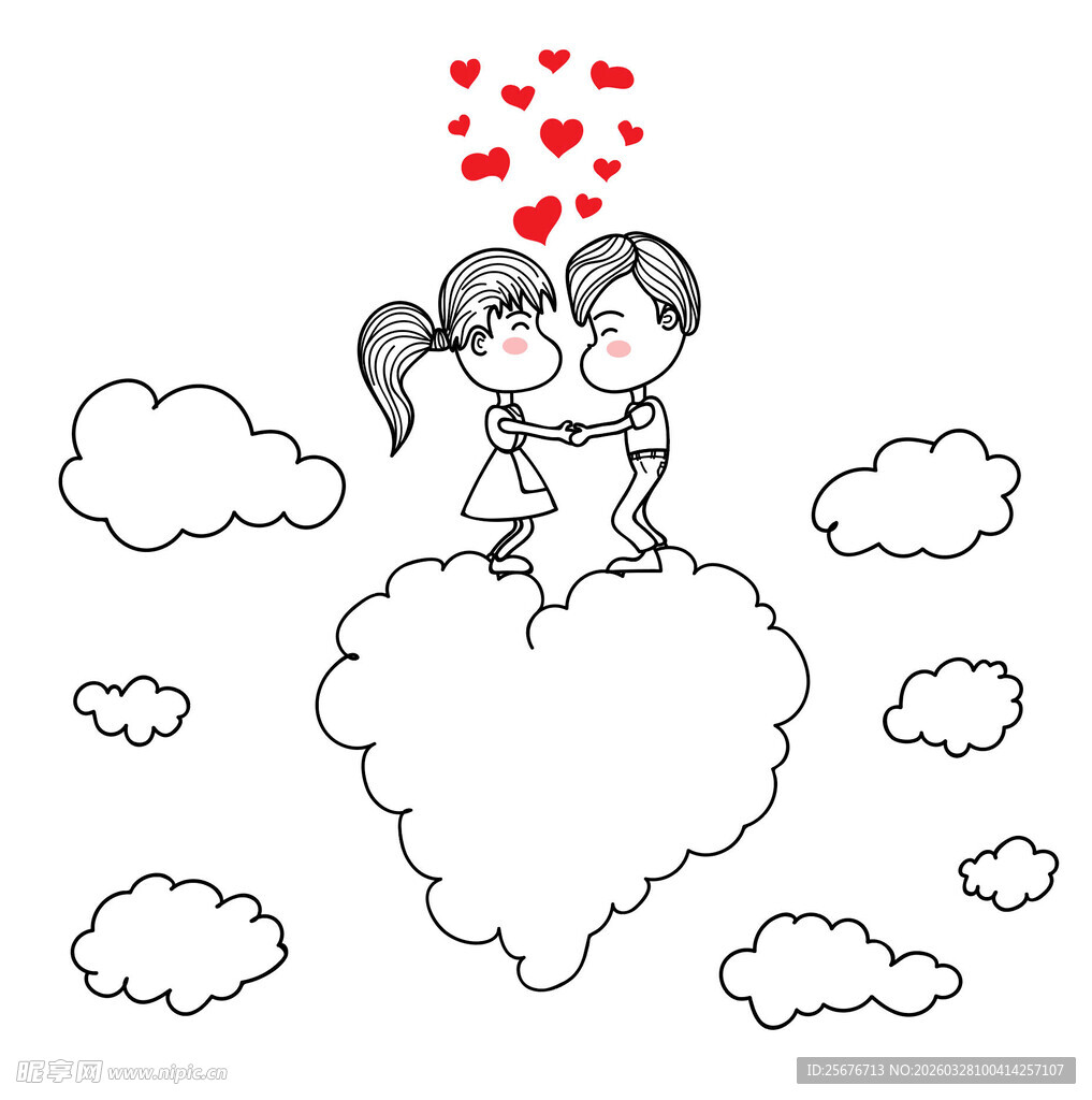 云端情侣甜蜜亲吻