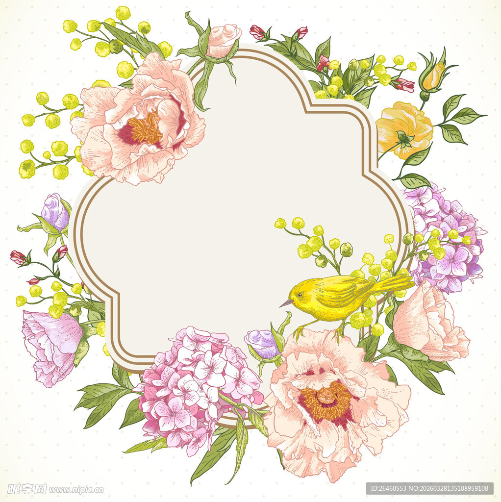 花卉环绕的空白装饰画框