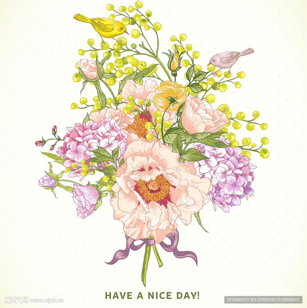 手绘多彩花卉插画