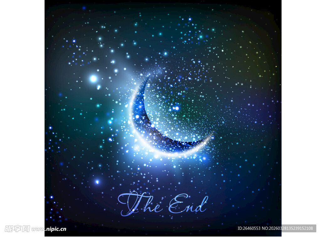 梦幻星空下的弯月