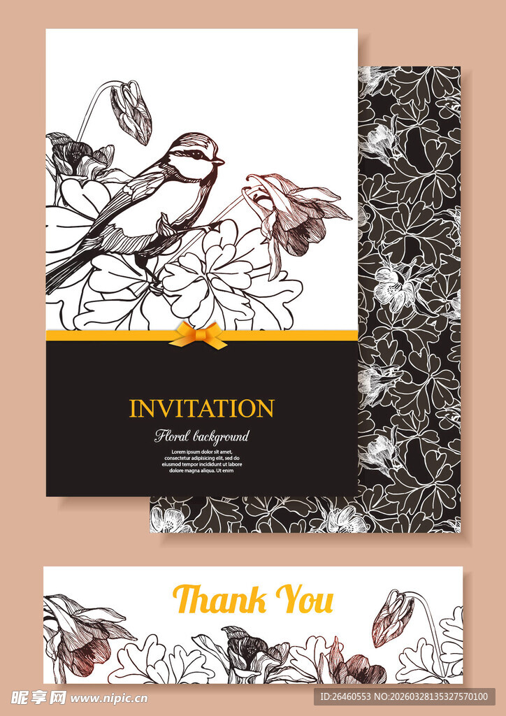 鸟类花卉主题邀请函设计