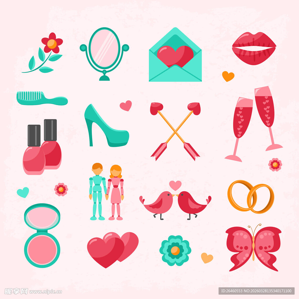 浪漫美妆与爱情元素图标
