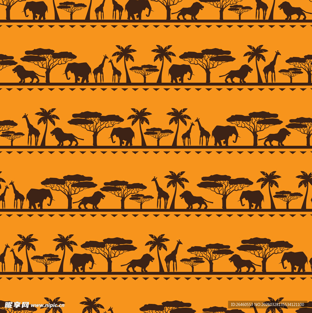 非洲草原动物植物图案