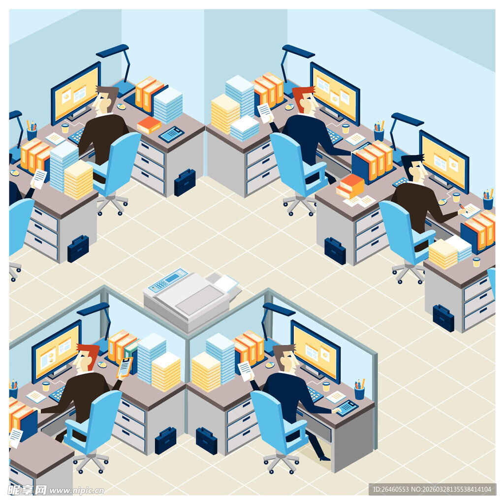 办公场景中的忙碌职员