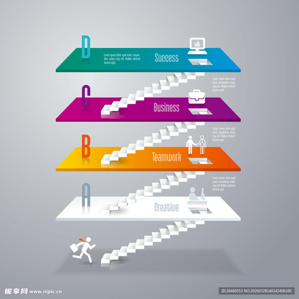 多层阶梯式信息图表展示