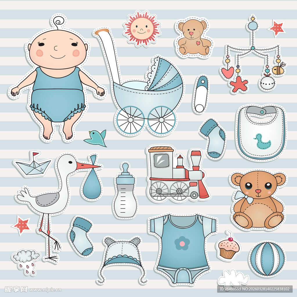 可爱婴儿用品插画集合