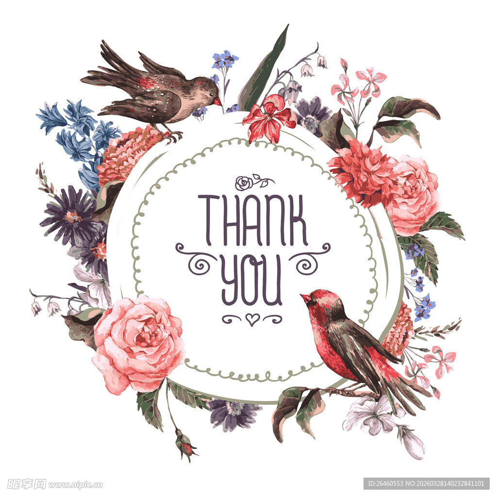 花卉小鸟感恩贺卡图案
