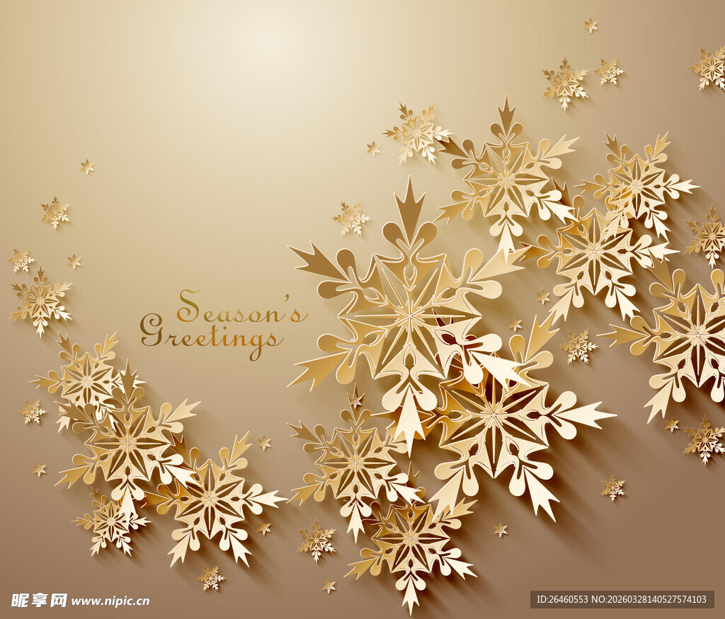 金色雪花装饰背景图