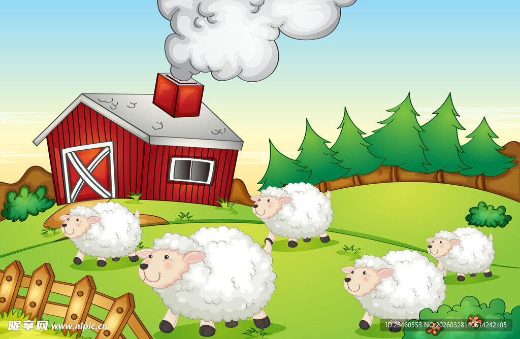 乡村牧场的可爱羊群