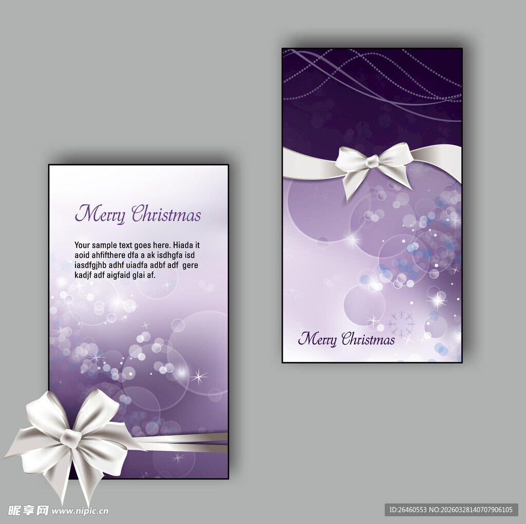 紫色蝴蝶结贺卡设计模板