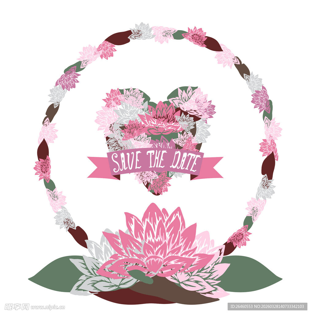 粉色花卉婚礼装饰元素