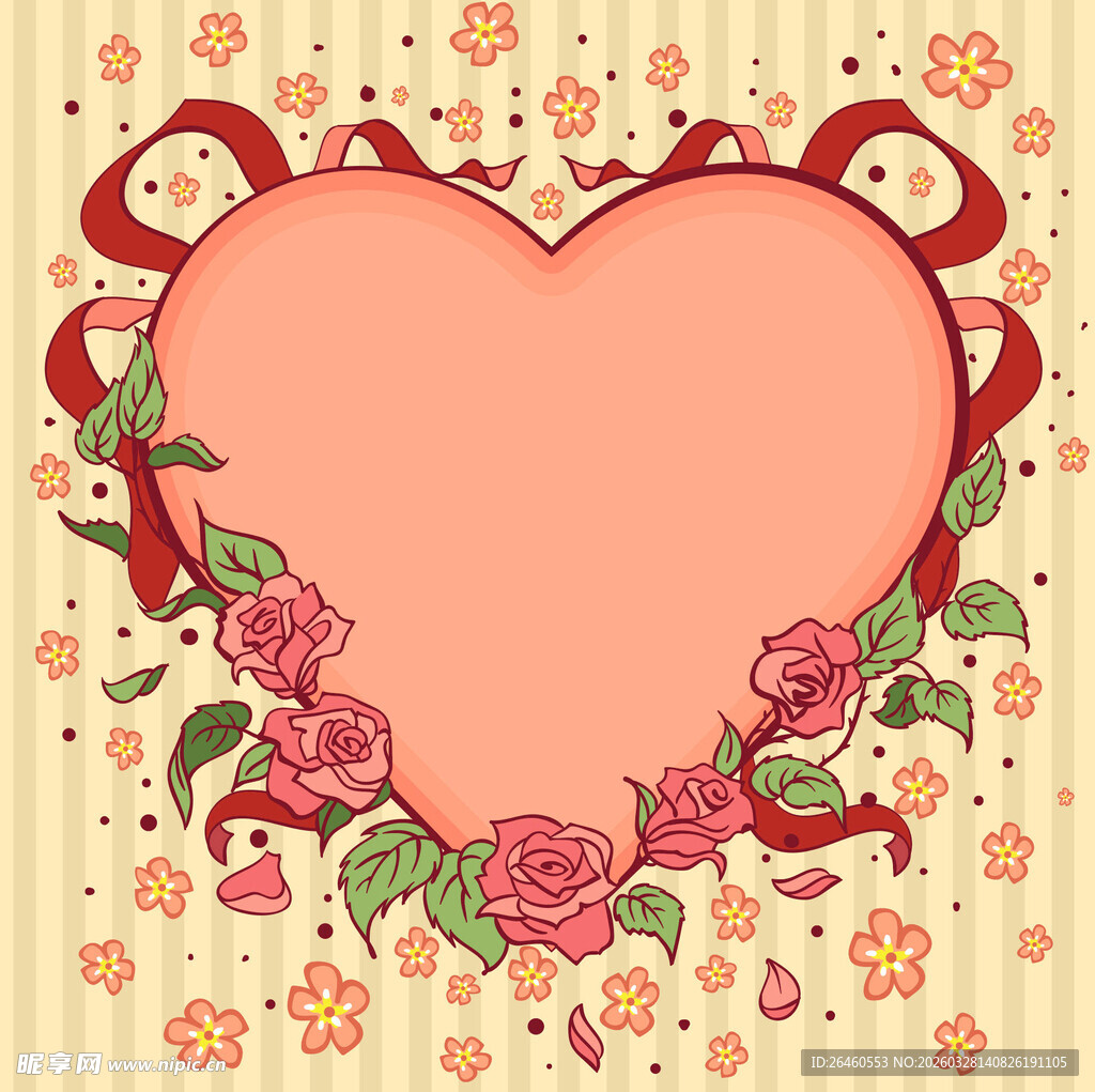 心形花卉边框装饰图案