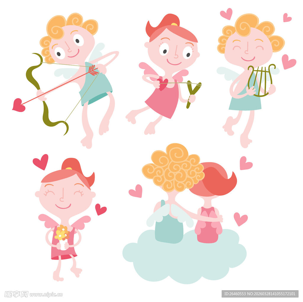 可爱小天使与浪漫爱心元素
