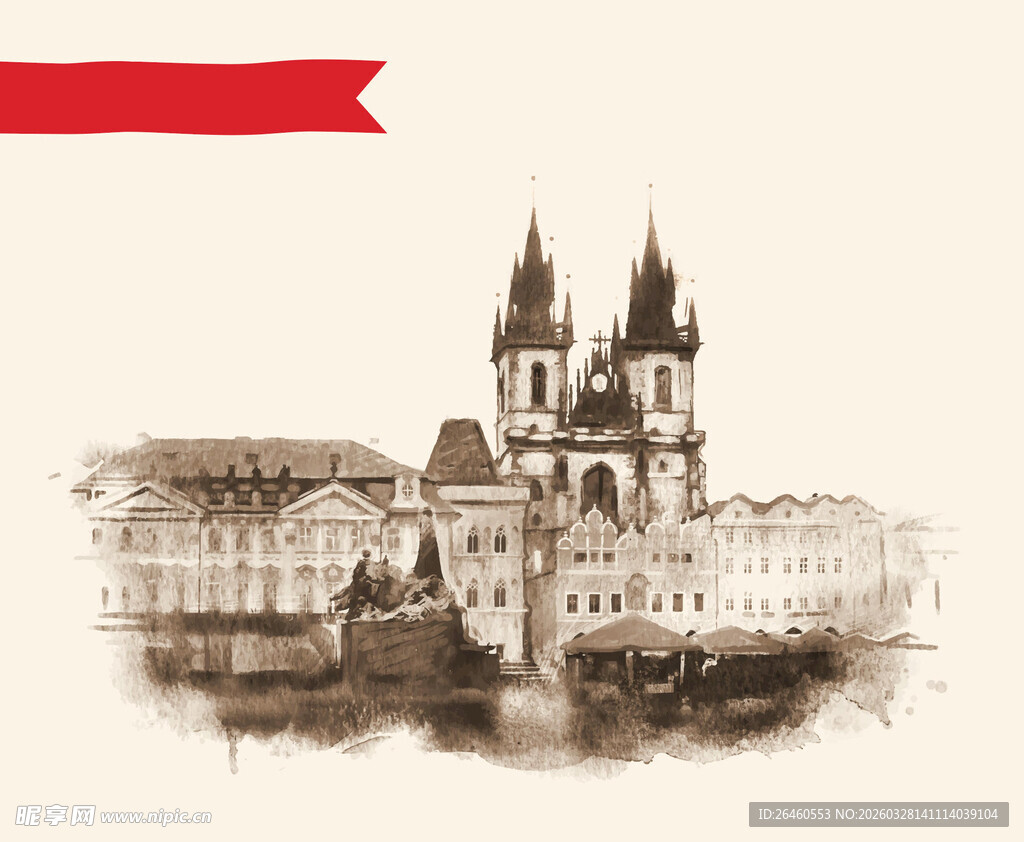 布拉格建筑风景手绘图像