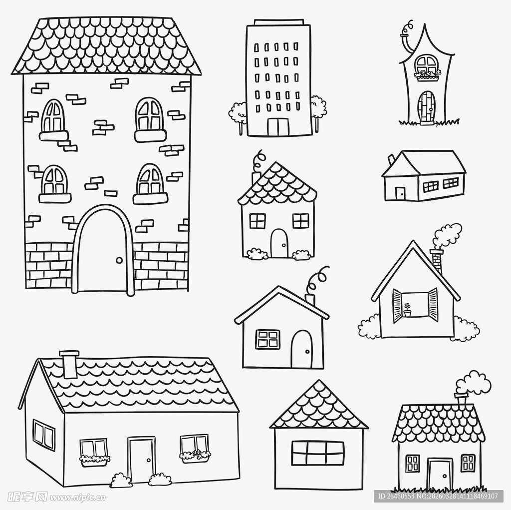 手绘风格可爱房屋图案集