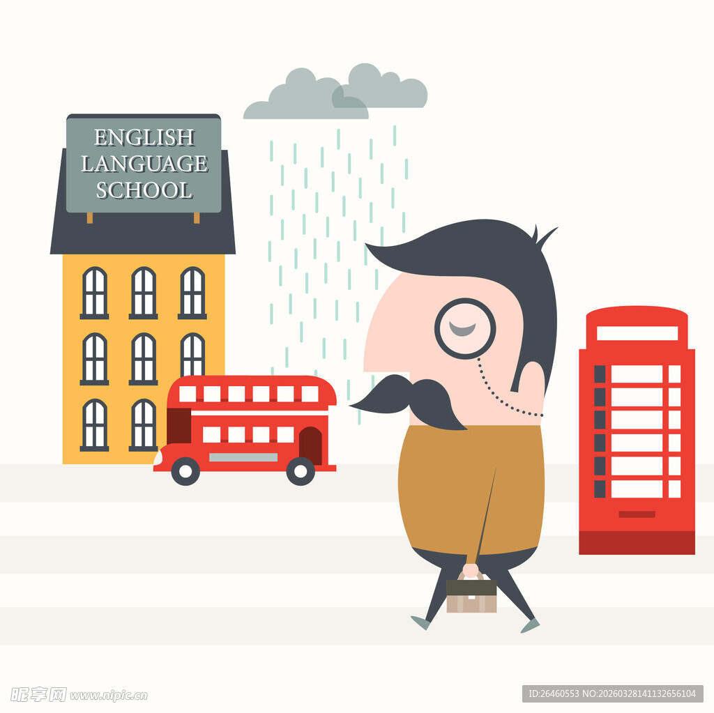 雨中漫步的英伦风男子