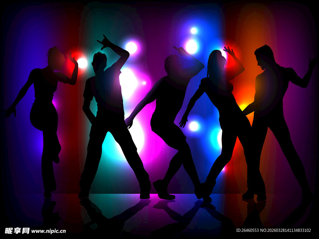 动感舞者在炫彩灯光下