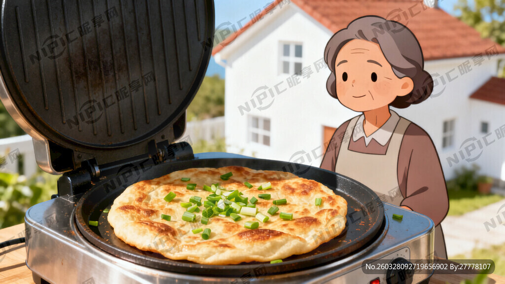 卡通中年女性 电饼炉