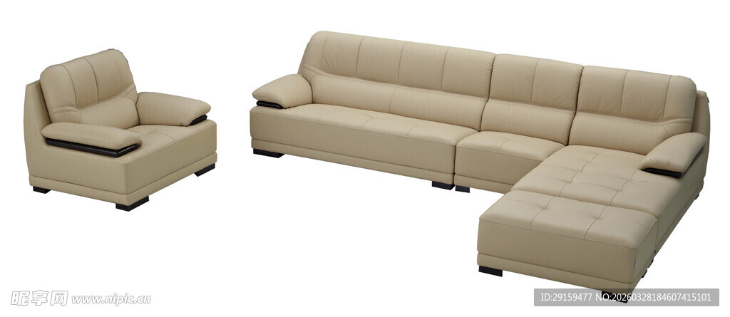 米色组合沙发及单人椅