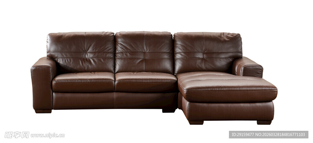 棕色真皮转角沙发