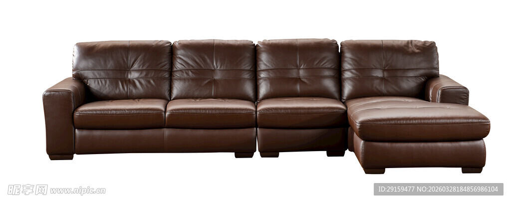 棕色真皮转角沙发